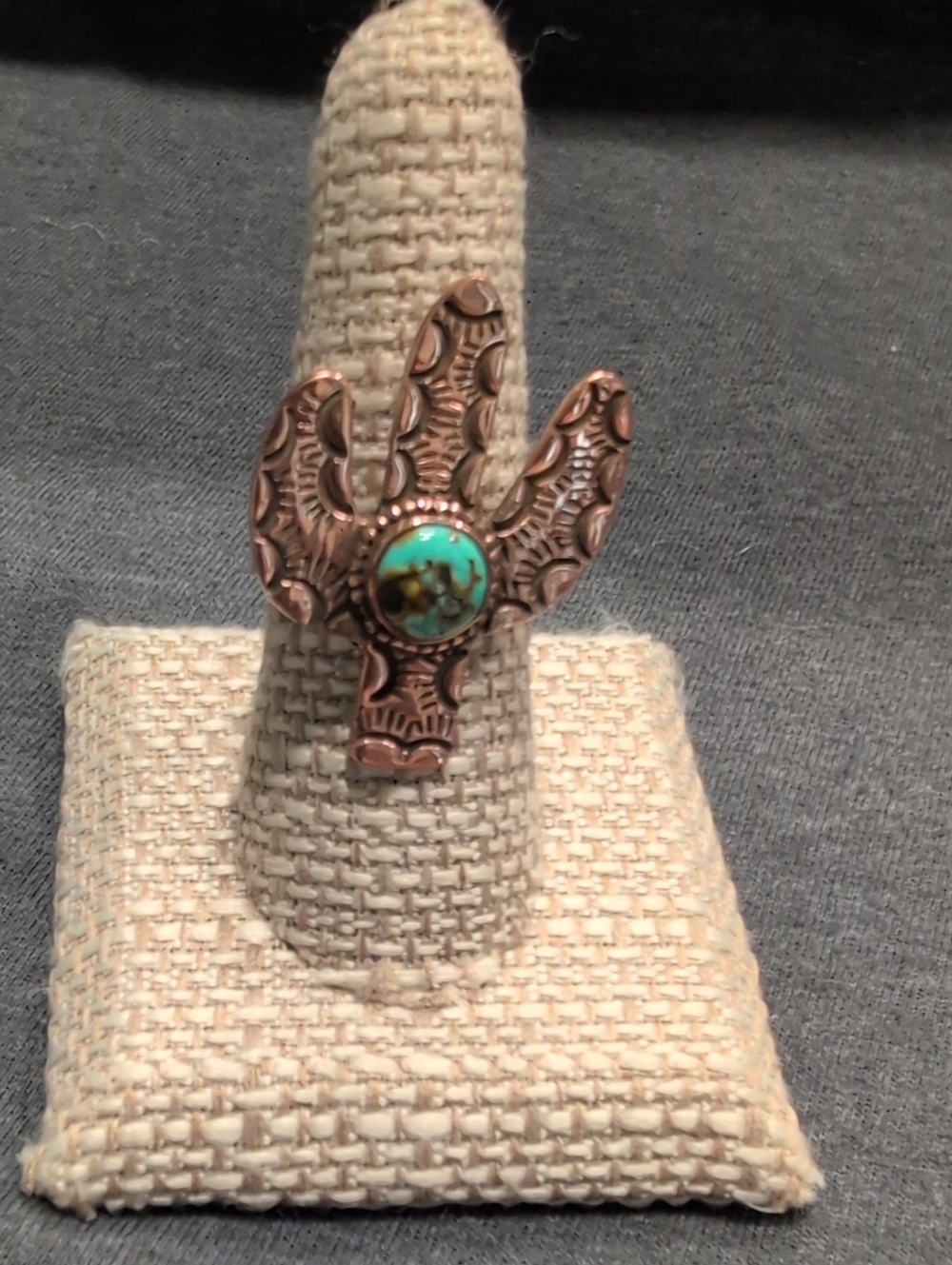 Turquoise Stone Copper Cactus Ring - Women’s Southwestern Style